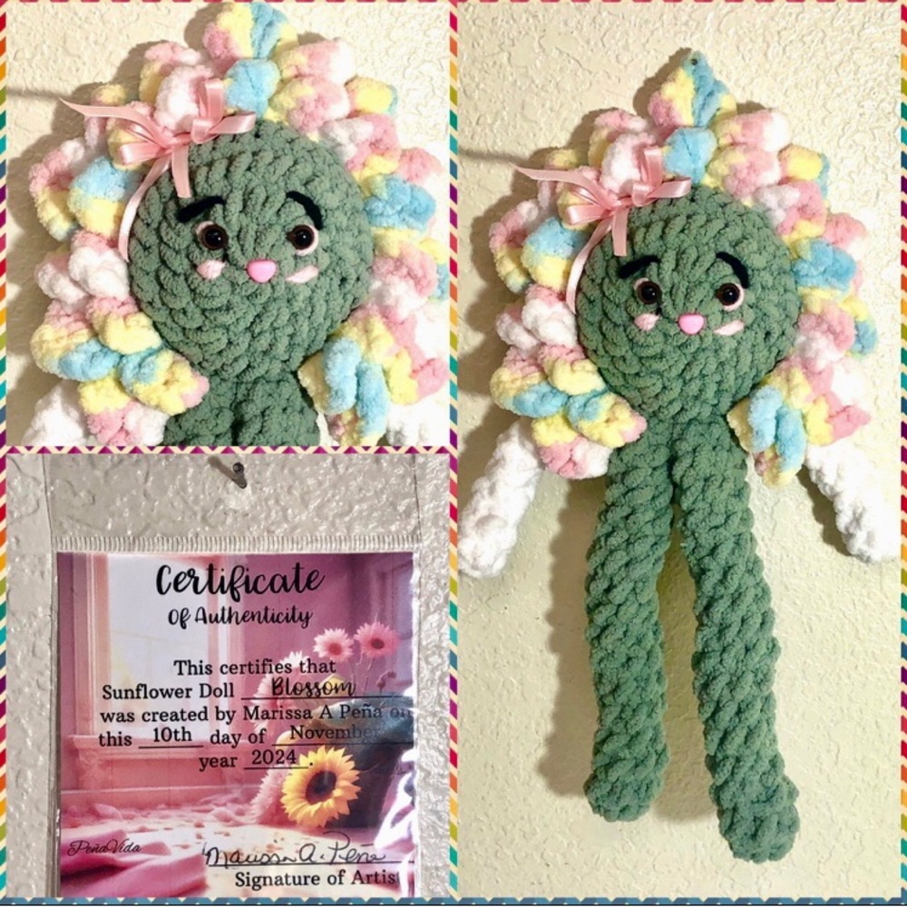 Hand Crocheted Sunflower Doll- Blossom- with Multicolor Petals
